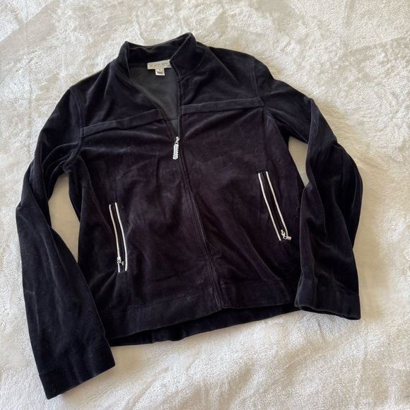 Vintage St. John Sport Black Velour Athleisure Zip Up Jacket Small - Picture 1 of 8